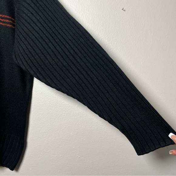 VTG 90s Adidas Men Sweater Large Japan Black Orange Thick Knit Stripe 1/4 Zip - Picture 6 of 12